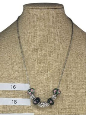 Women's Charm Necklace Artisan Glass Flowers Silvertone Snake Spacer Beads Pink